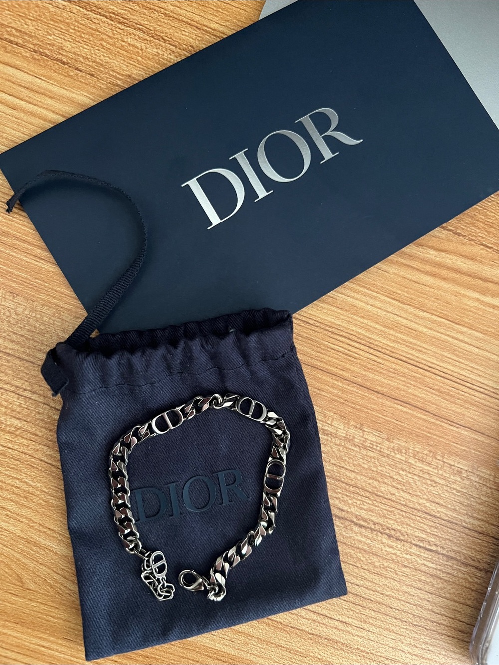 Dior Silver-Tone Curb Chain Bracelet with Logo Links